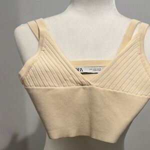 Zara cropped stretch Butter yellow top small